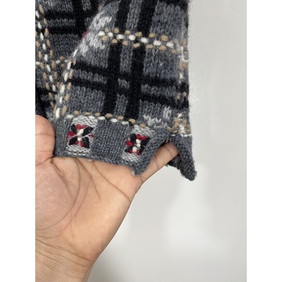 90s Cottagecore Grandma Wool Knit S Windowpane Plaid Vest Rustic Grunge Cozy Y2K - Picture 7 of 12